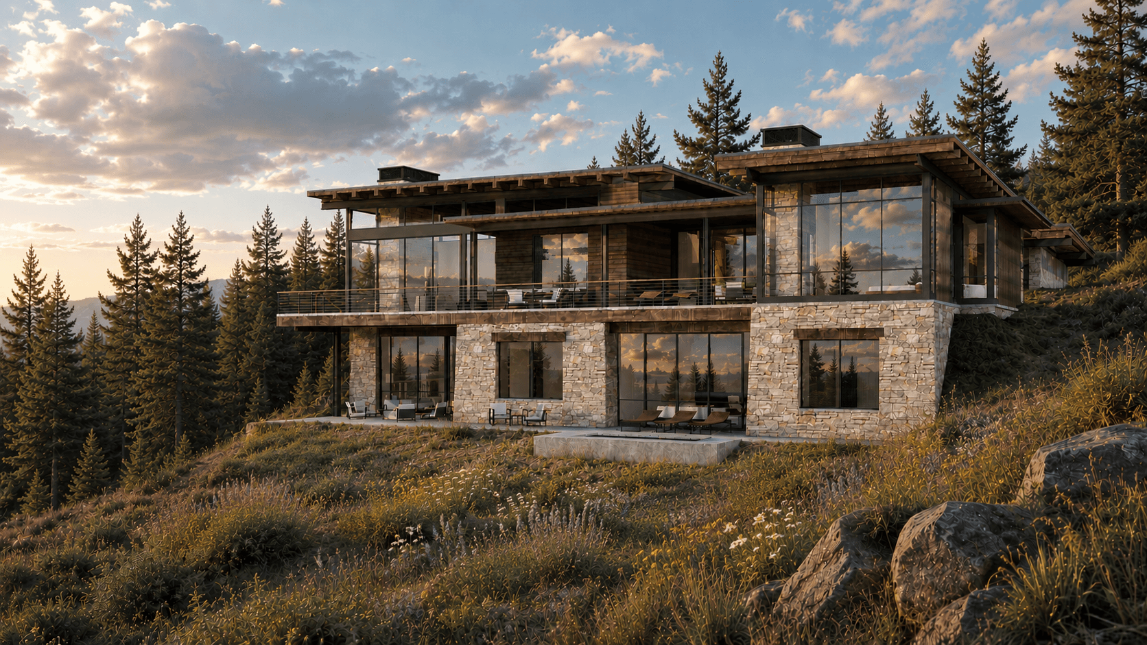 Exterior ridge rendering of a future Armstrong custom home in Montana